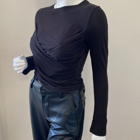 Jonathan Simkhai Black Fitted Ruched Long Sleeve Tee - Picture 2 of 7